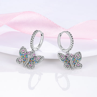 Colorful Zircon Butterfly Silver Earrings - Charmadise