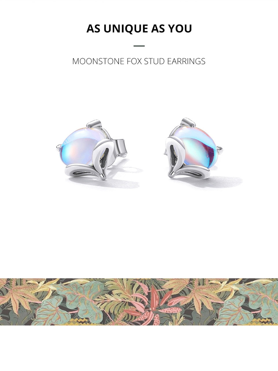 Rainbow Moonstone Cute Fox Stud Earrings - Charmadise