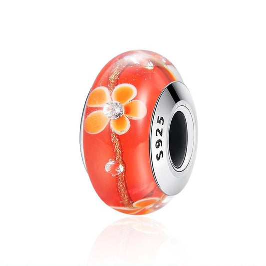 Tithonia Orange Flower Murano Glass Beads