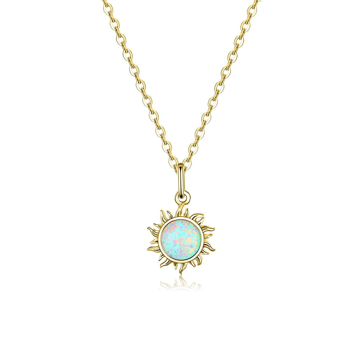 Gold Plated Opal Sun Pendant with Apollo Chain Necklaces - Charmadise