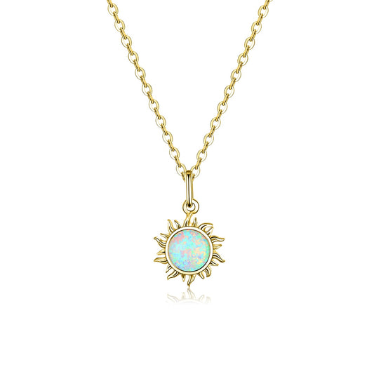 Gold Plated Opal Sun Pendant with Apollo Chain Necklaces - Charmadise