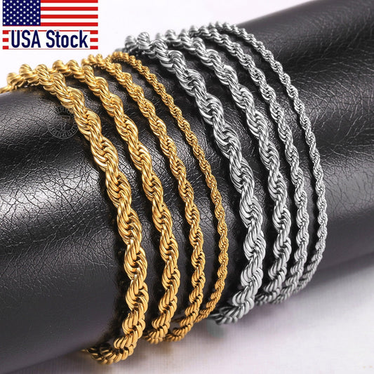 Stainless Steel Twisted Rope Chain Bracelets (Gold | Silver)