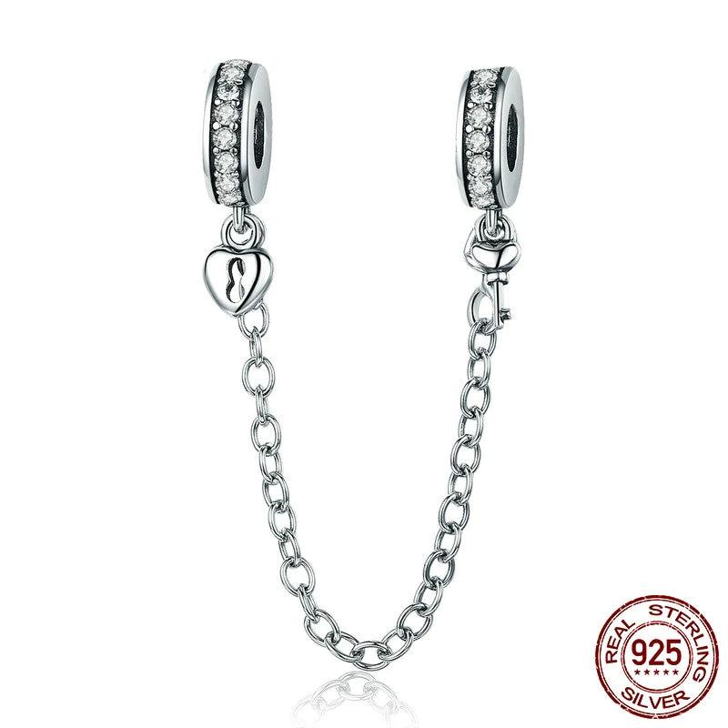 Silver Heart Lock & Key Dangle Safety Chain Charm