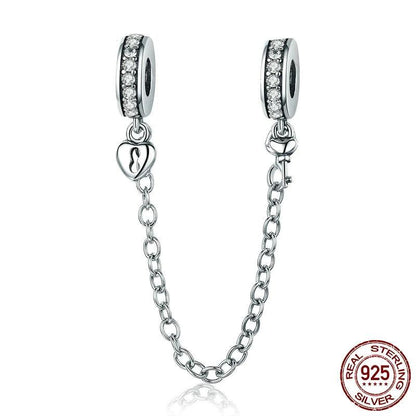 Silver Heart Lock & Key Dangle Safety Chain Charm