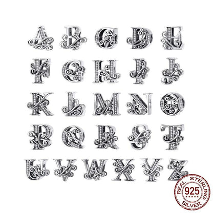 Sterling Silver Letter Vintage A to Z 26 Letter Charms - Charmadise