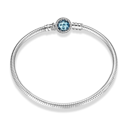 Sterling Silver Snake Chain Bracelet with Aquamarine Clasp - Charmadise