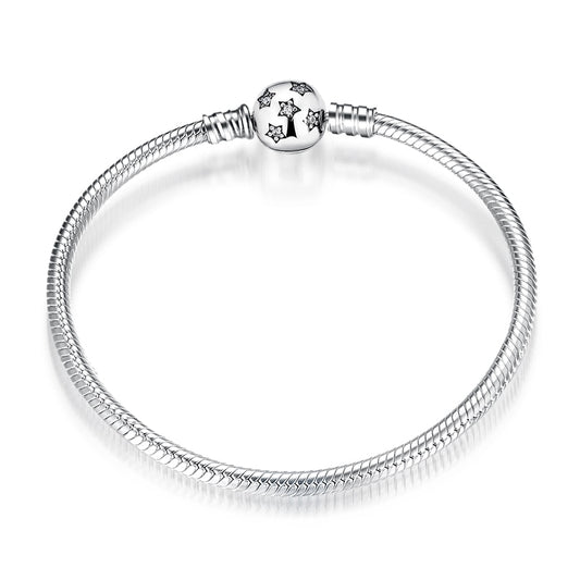 Sterling Silver Snake Chain Bracelet with Star Clasp (Round) - Charmadise