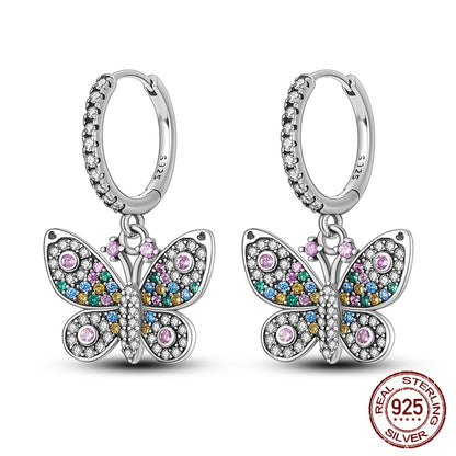 Colorful Zircon Butterfly Silver Earrings - Charmadise